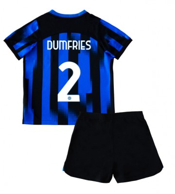 Inter Milan Denzel Dumfries #2 Primera Equipación Niños 2023-24 Manga Corta (+ Pantalones cortos)